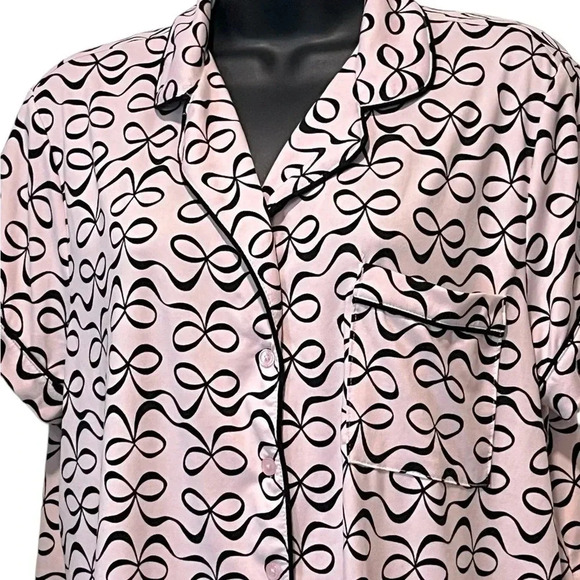 Kate Spade Pink Black Bow Print Short Sleeve & Pants Pajama Set Womens Large - Picture 3 of 13